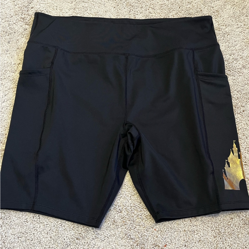Disney Black Bike Shorts with Gold Castle Design